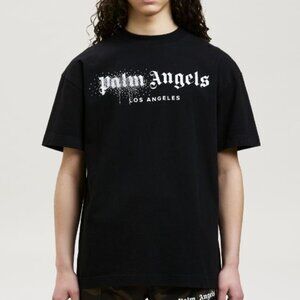 PALM ANGELS RHINESTONES SPRAY LOGO T-SHIRT BLACK